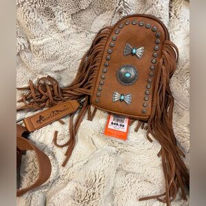 Montana West Western Fringe PU + Leather Crossbody Crossover Small Purse